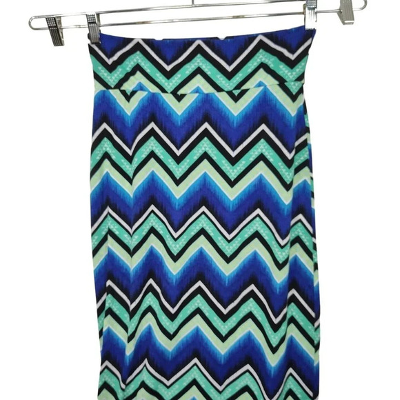 Ultra Flirt Blue Green Chevron Print Maxi Skirt Bodycon Women Size M Stretch - Picture 2 of 5